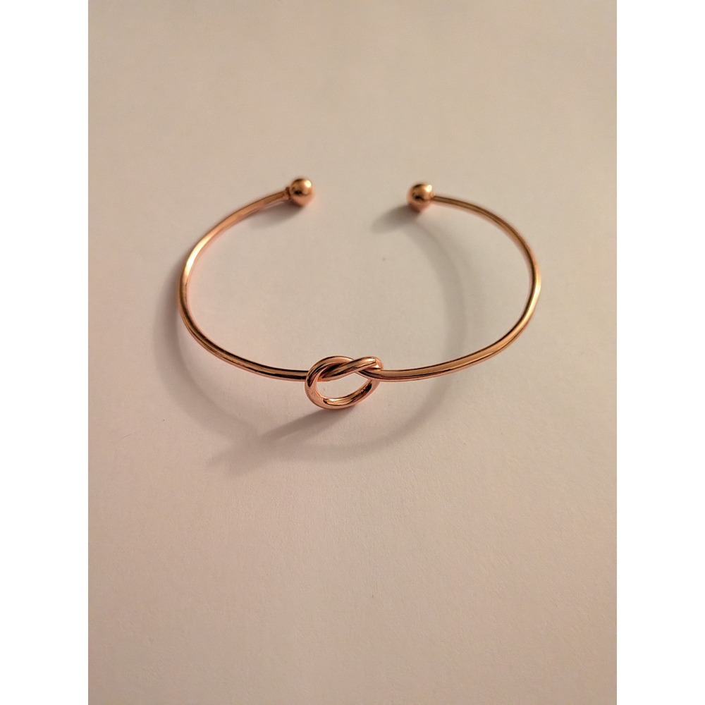 Rose Gold Tone Love Knot Cuff Bracelet Minimalist Open Bangle Accessory